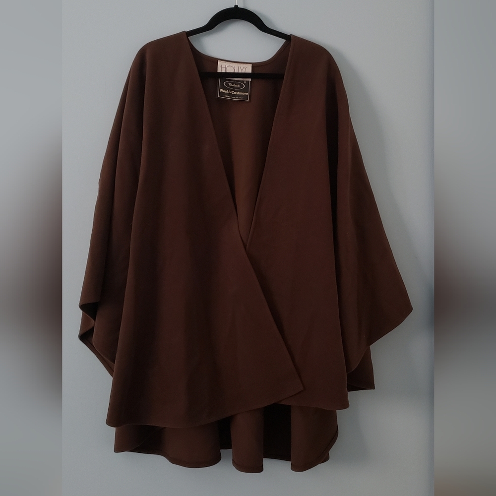 Woman's Brown Wool Cashmere Poncho Cover Up - Picture 1 of 3